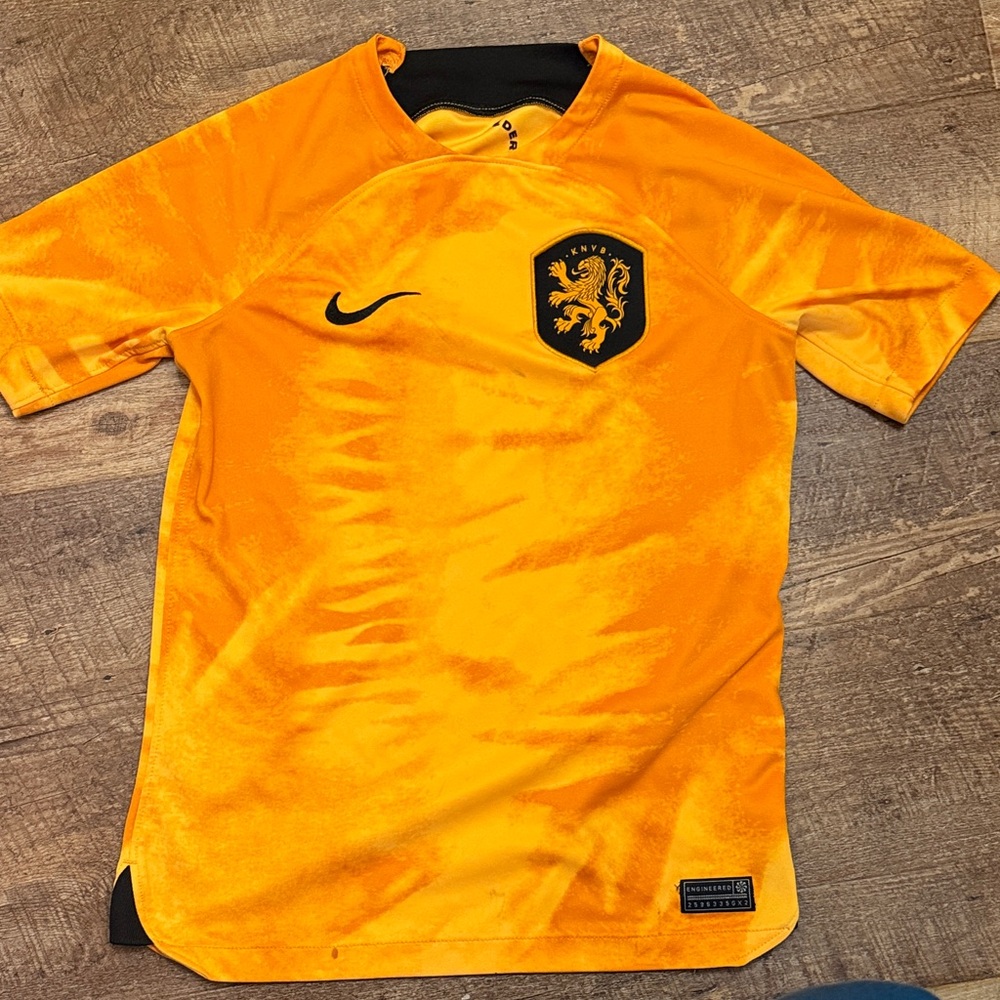 Nike Netherlands Orange Soccer Jersey with Black Crest